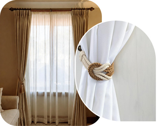 Curtain tie backs for interiors