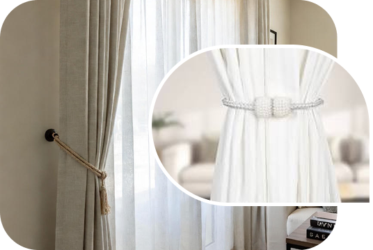 Curtain tie backs with curtains