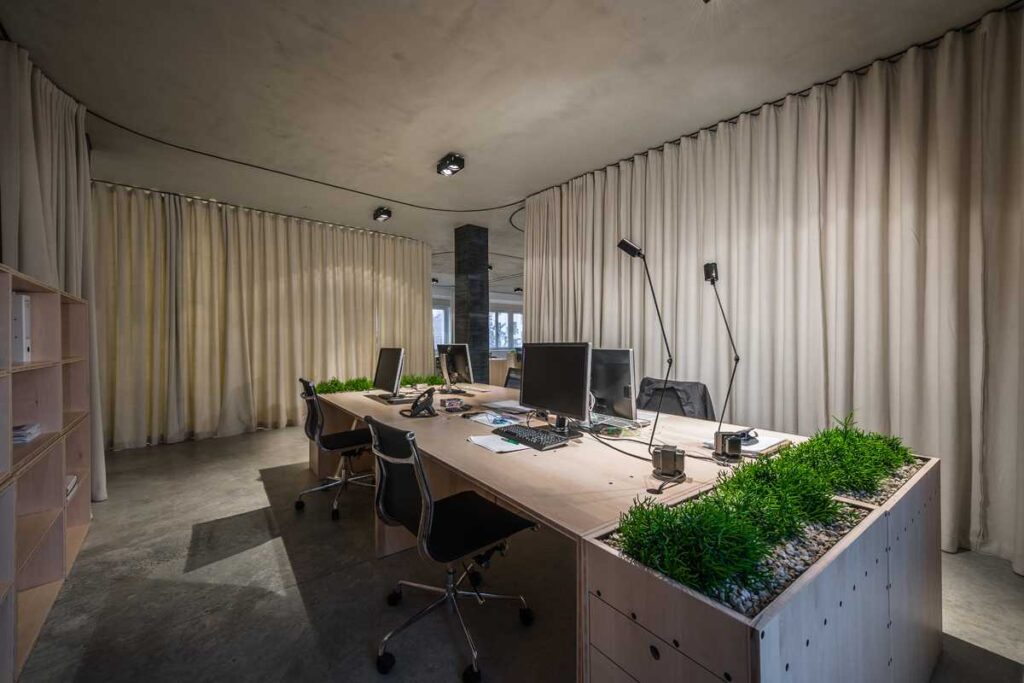 Office workspace window curtains