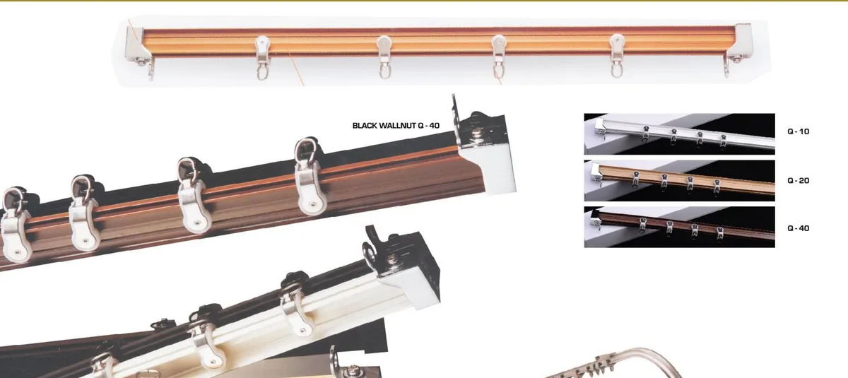 Aluminium curved curtain track with runners and ceiling brackets