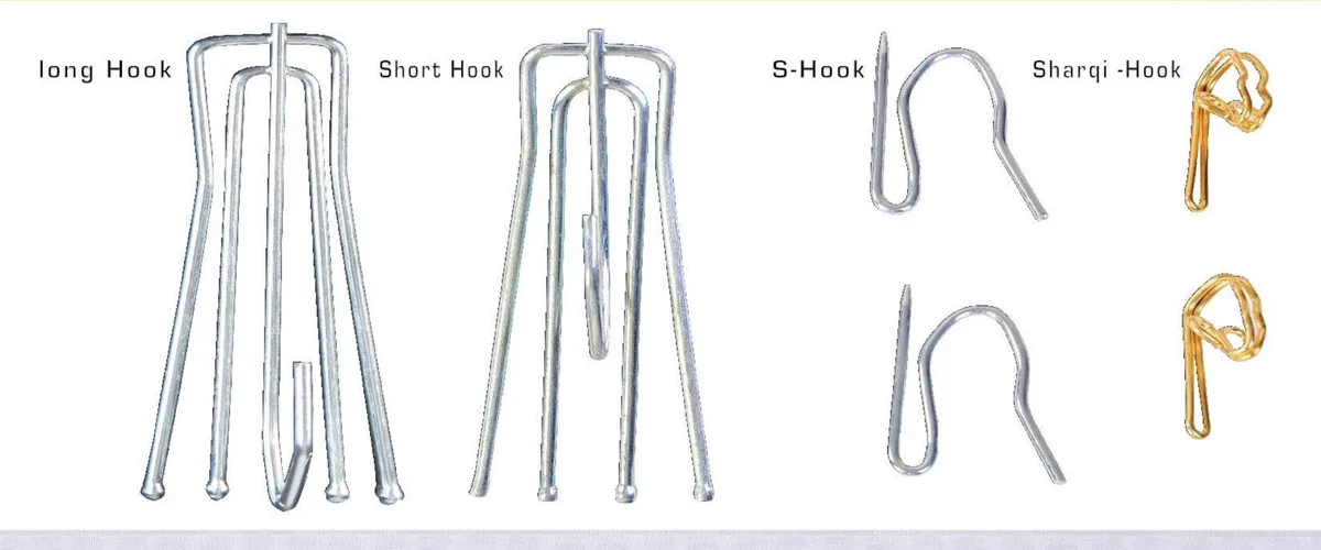 Pinch pleat curtain hooks and S-hooks