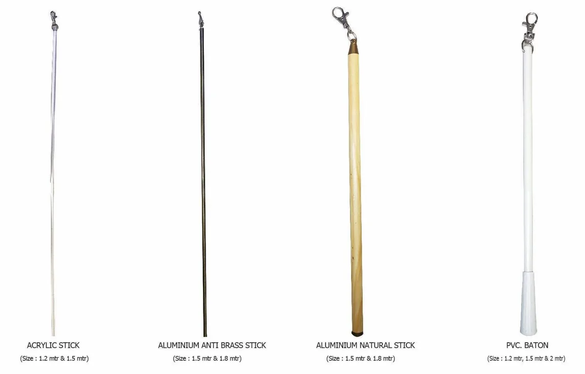 Curtain track wand sticks in acrylic, aluminium and PVC