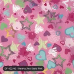Hearts And Stars Pink printed kids curtain DF 402-03 fabric swatch