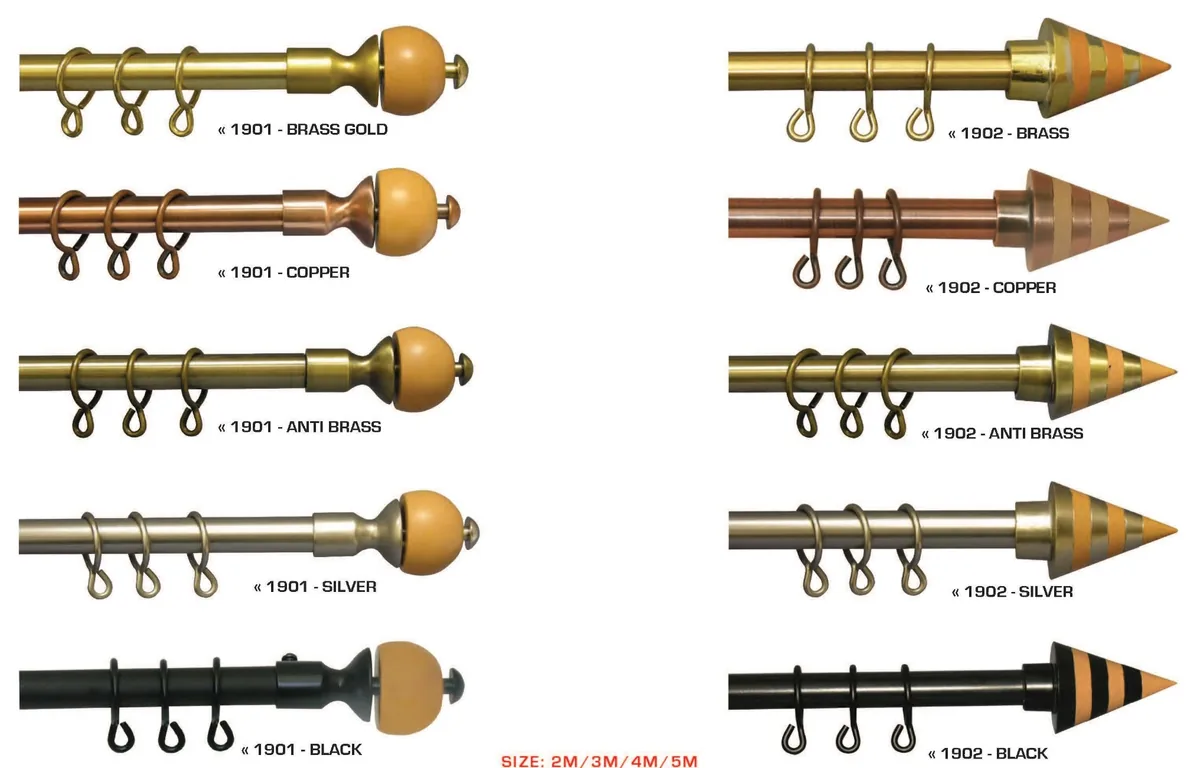 19mm European design metal curtain rods with ball and cone finials
