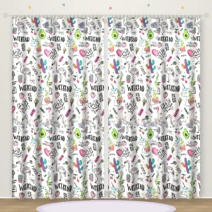 Unicorn Doodle White printed kids curtain DF 402-19