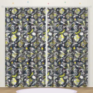 Varsity Baseball Navy Plaid printed kids curtain DF 402-38